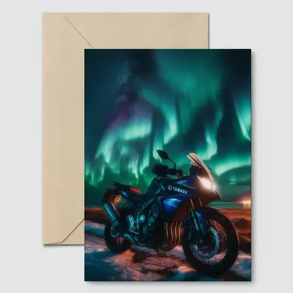 Yamaha Motorcycle Under Northern Lights Night