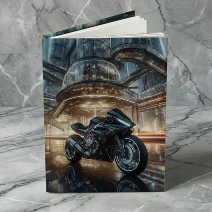 Black Sport Bike Futuristic City Background