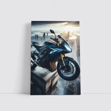 Yamaha Sport Bike Above Futuristic City Skyline