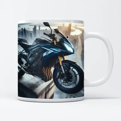 Yamaha Sport Bike Above Futuristic City Skyline