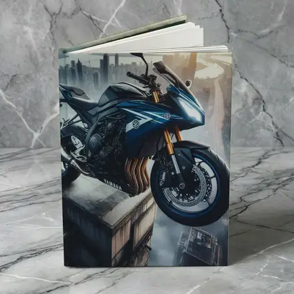 Yamaha Sport Bike Above Futuristic City Skyline