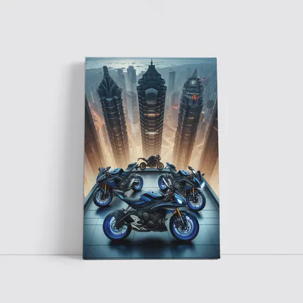 Sport Bikes Futuristic City Skyline Night