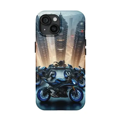 Sport Bikes Futuristic City Skyline Night