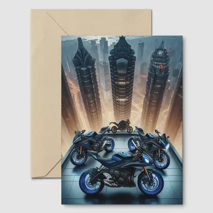 Sport Bikes Futuristic City Skyline Night