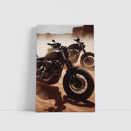 Dark Motorcycles Parked On Desert Sand