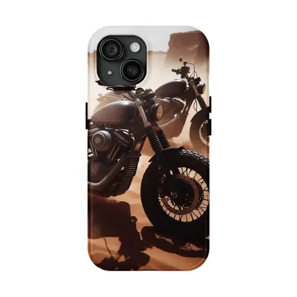 Dark Motorcycles Parked On Desert Sand