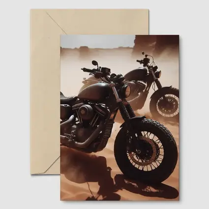 Dark Motorcycles Parked On Desert Sand