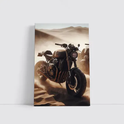 Cafe Racer Motorcycle Riding Through Desert Dunes