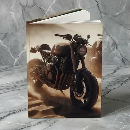 Cafe Racer Motorcycle Riding Through Desert Dunes