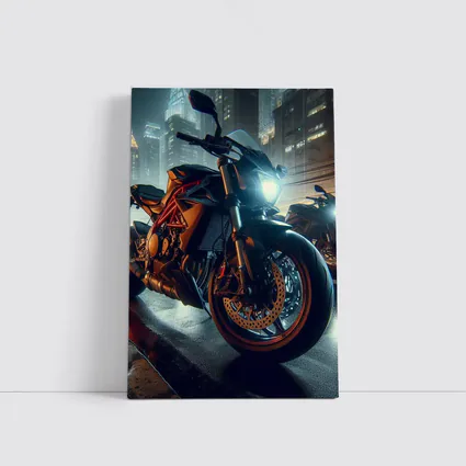 Orange KTM Naked Bike Rainy City Night