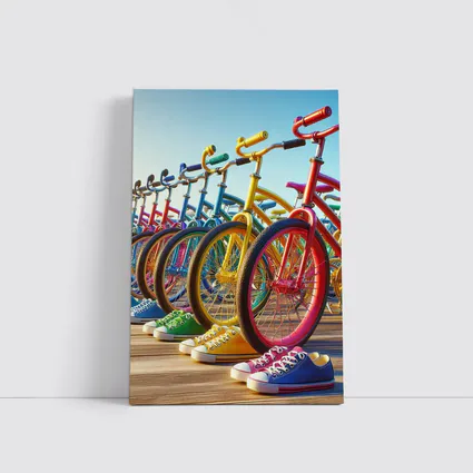 Colorful Bicycles and Sneakers on Boardwalk