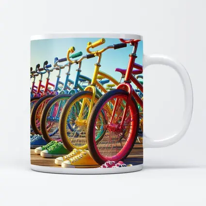 Colorful Bicycles and Sneakers on Boardwalk