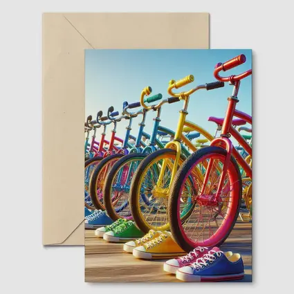 Colorful Bicycles and Sneakers on Boardwalk