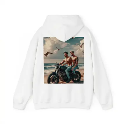 Two Men Cafe Racer Motorcycle Beach Scene