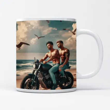 Two Men Cafe Racer Motorcycle Beach Scene