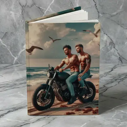 Two Men Cafe Racer Motorcycle Beach Scene