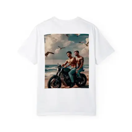 Two Men Cafe Racer Motorcycle Beach Scene