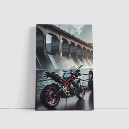 Sport Bike Parked Near Massive Dam