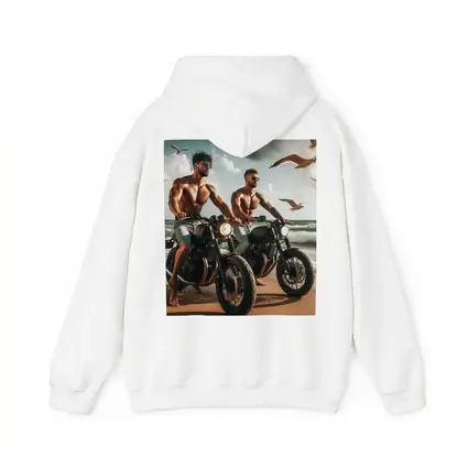 Muscular Men Riding Motorcycles on Beach