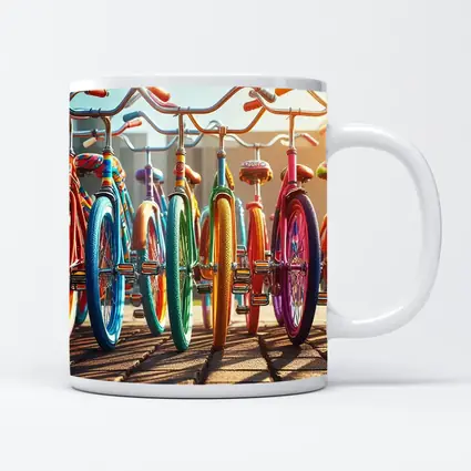 Colorful Retro Bicycles Parked Sunny Street
