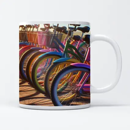 Colorful Beach Cruiser Bicycles Parked in Row