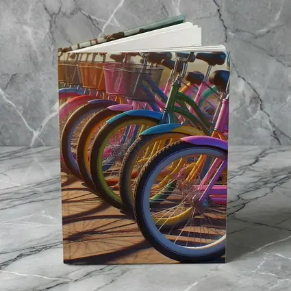 Colorful Beach Cruiser Bicycles Parked in Row