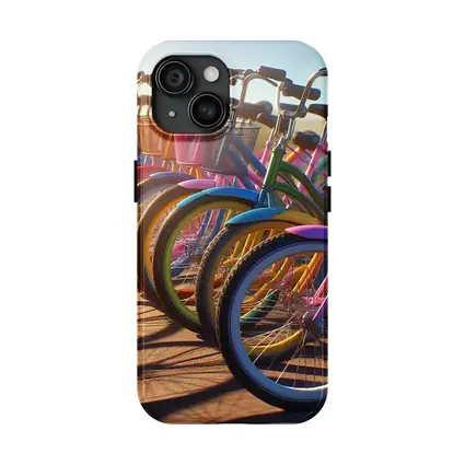 Colorful Beach Cruiser Bicycles Parked in Row
