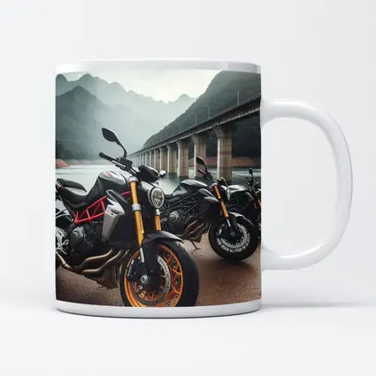 Naked Sport Bikes Parked By Mountain Bridge