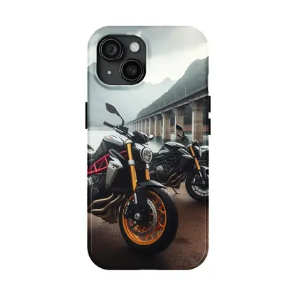 Naked Sport Bikes Parked By Mountain Bridge