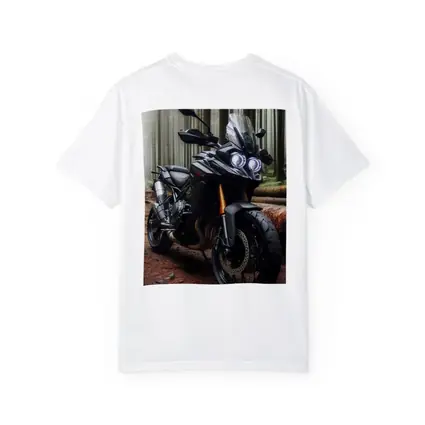 Black Adventure Motorcycle Parked In Misty Forest