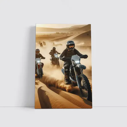 Dirt Bikes Racing Through Sandy Desert Dunes