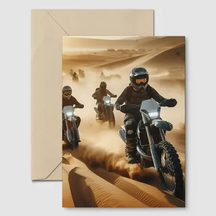 Dirt Bikes Racing Through Sandy Desert Dunes