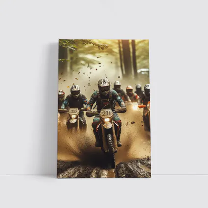 Motocross Riders Racing Through Muddy Forest