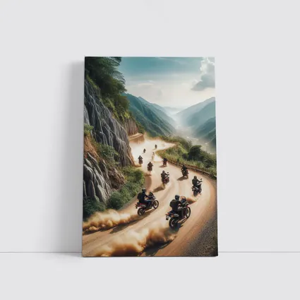 Adventure Motorcycles Riding Dusty Mountain Road