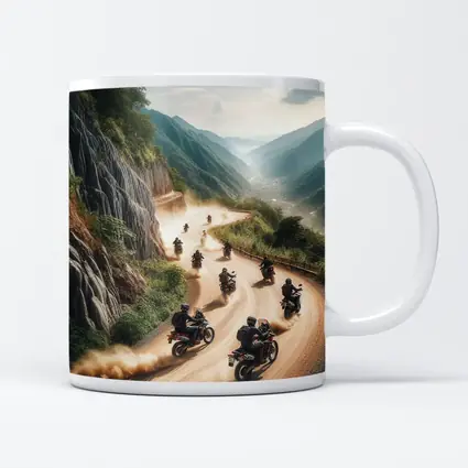 Adventure Motorcycles Riding Dusty Mountain Road