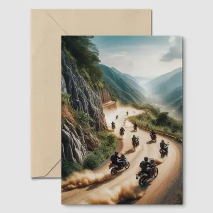 Adventure Motorcycles Riding Dusty Mountain Road