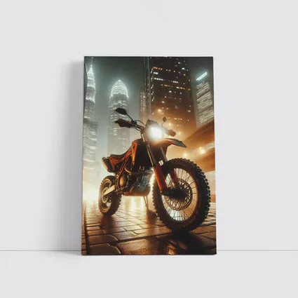 Orange Dual Sport Bike Glowing City Night
