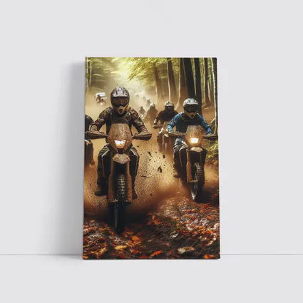 Motocross Riders Racing Through Muddy Forest Trail