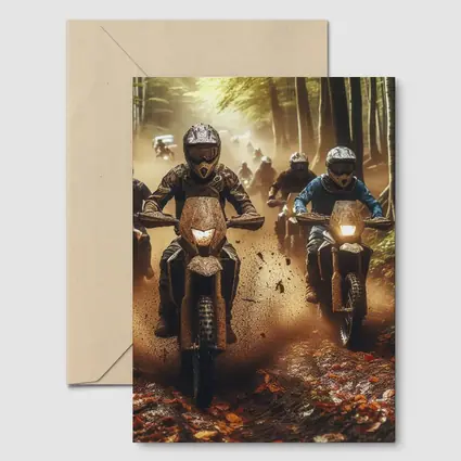 Motocross Riders Racing Through Muddy Forest Trail