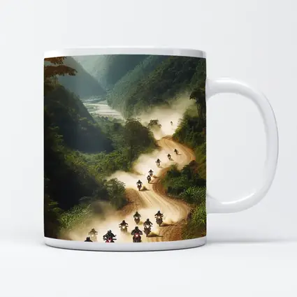 Motorcycles Riding Dusty Mountain Road Group