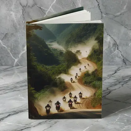 Motorcycles Riding Dusty Mountain Road Group