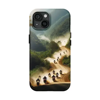Motorcycles Riding Dusty Mountain Road Group