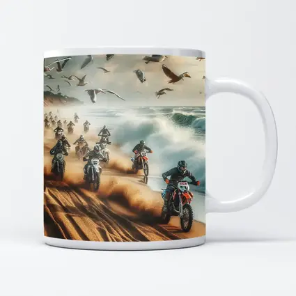 Motocross Riders Racing Along Sandy Beach