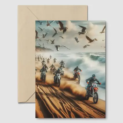 Motocross Riders Racing Along Sandy Beach