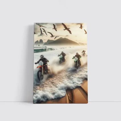 Dirt Bikes Racing Through Ocean Beach Waves