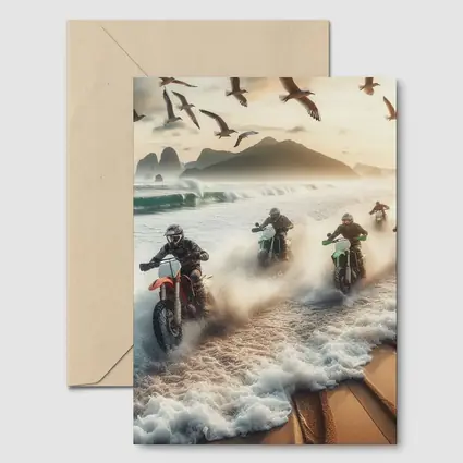 Dirt Bikes Racing Through Ocean Beach Waves
