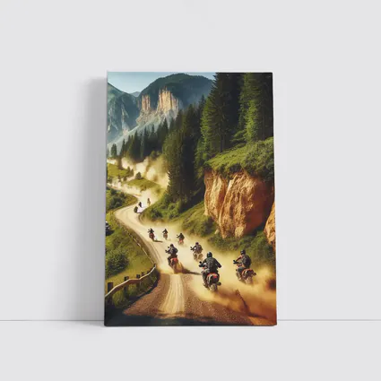 Adventure Motorcycles Riding Dusty Mountain Trail