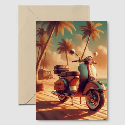 Vintage Scooter Tropical Beach Palm Trees