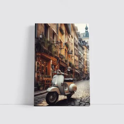 Vintage Vespa Scooter European Cobblestone Street