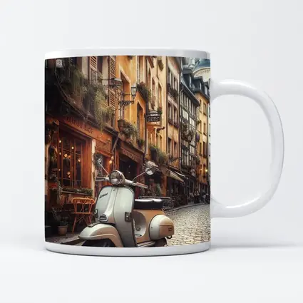 Vintage Vespa Scooter European Cobblestone Street